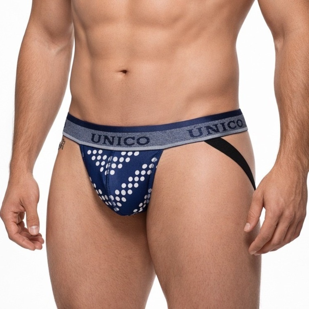 Mundo Unico Large (32-34) Cristales Blue Polka Dot Jockstrap Athletic Supporter